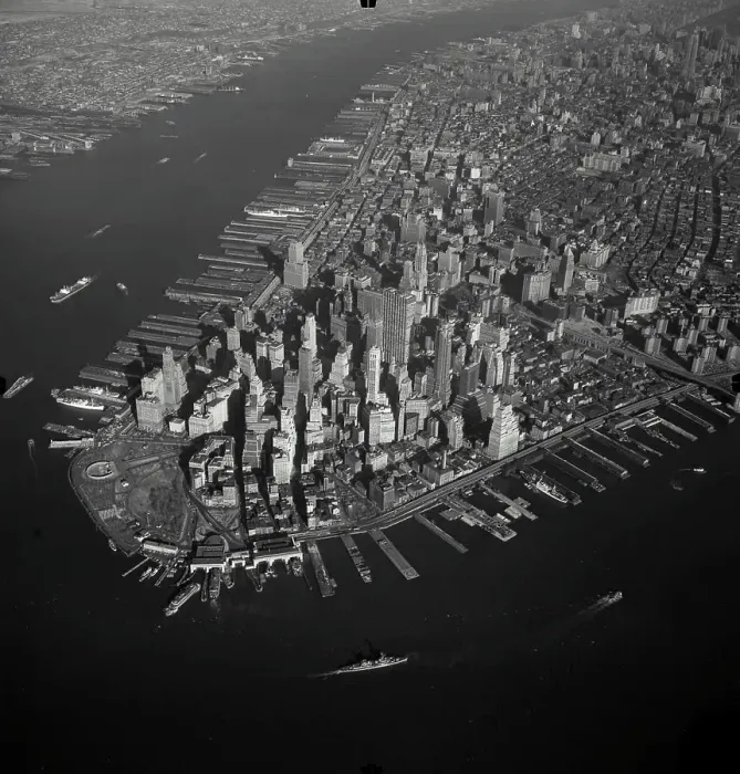 Framed Print : Vintage Photograph. Aerial view of Lower Manhattan