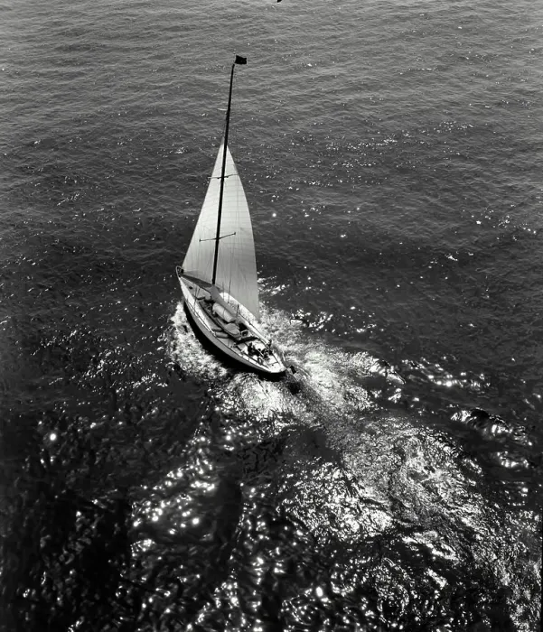 Framed Print : Vintage Photograph. Aerial view of sailboat in the moonlight Framed Print : Vintage Photograph. Aerial view of sailboat in the moonlight