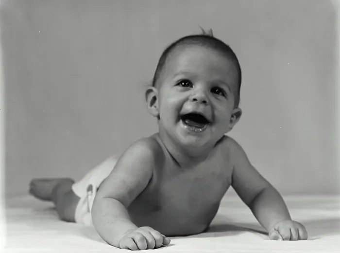 Framed Print : Vintage Photograph. Baby laughing in diaper Framed Print : Vintage Photograph. Baby laughing in diaper