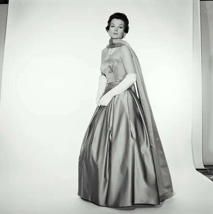 Framed Print : Vintage Photograph. Brunette woman wearing evening gown