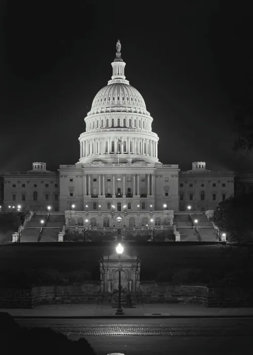 Framed Print : Vintage photograph. Capitol Building lit up at night viewed from 1st Street NW Framed Print : Vintage photograph. Capitol Building lit up at night viewed from 1st Street NW
