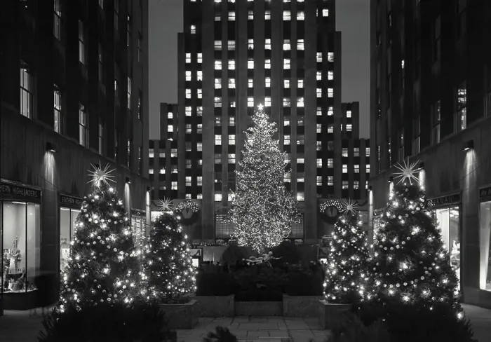 Framed Print : Vintage photograph. christmas decorations at rockefeller center