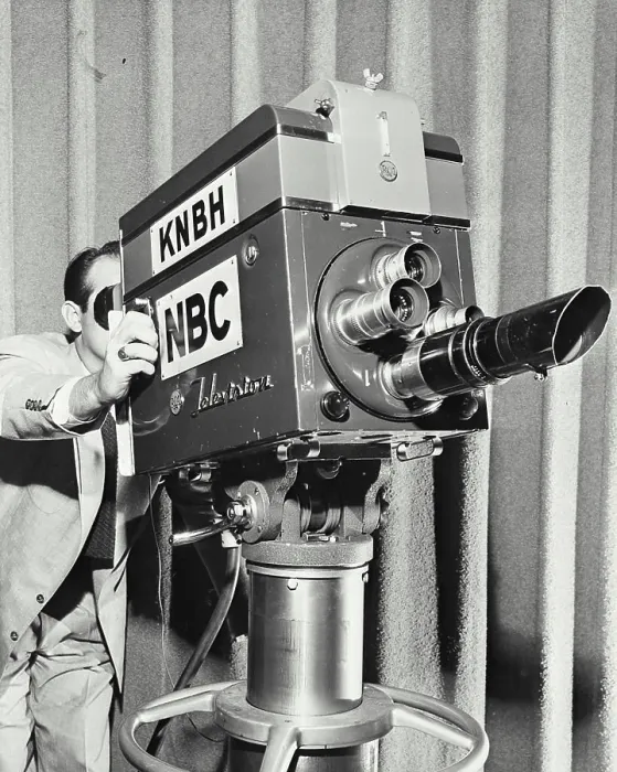 Framed Print : Vintage photograph. Close up of NBC television camera man Framed Print : Vintage photograph. Close up of NBC television camera man