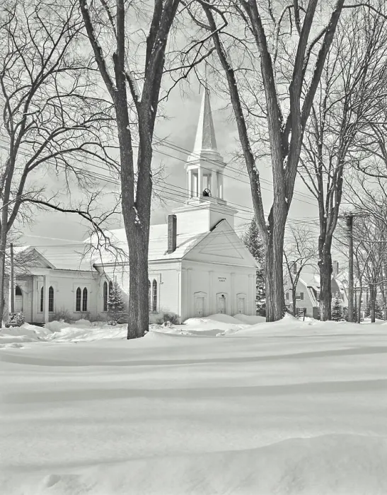 Framed Print : Vintage photograph. Congregational Church at Bethel, Maine. Winter, snow, New England Framed Print : Vintage photograph. Congregational Church at Bethel, Maine. Winter, snow, New England