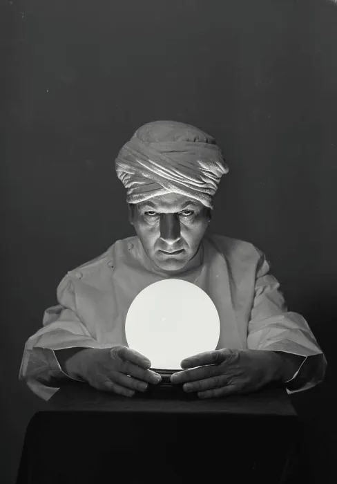 Framed Print : Vintage Photograph. Fortune teller with glowing crystal ball on table Framed Print : Vintage Photograph. Fortune teller with glowing crystal ball on table
