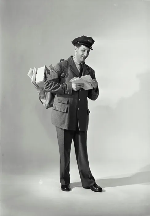 Framed Print : Vintage Photograph. Mailman carrying load of mail. Frame 4 Framed Print : Vintage Photograph. Mailman carrying load of mail. Frame 4