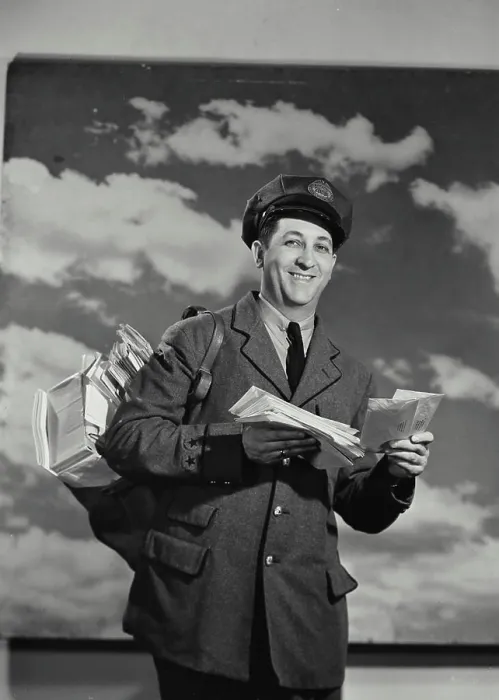 Framed Print : Vintage Photograph. Mailman holding bag of mail and a letter. Frame 2 Framed Print : Vintage Photograph. Mailman holding bag of mail and a letter. Frame 2