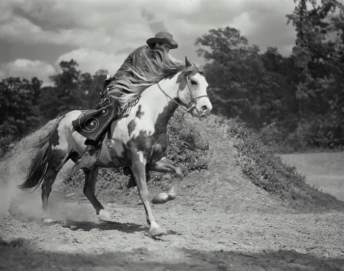 Framed Print : Vintage Photograph. Man riding horse in field. Frame 4