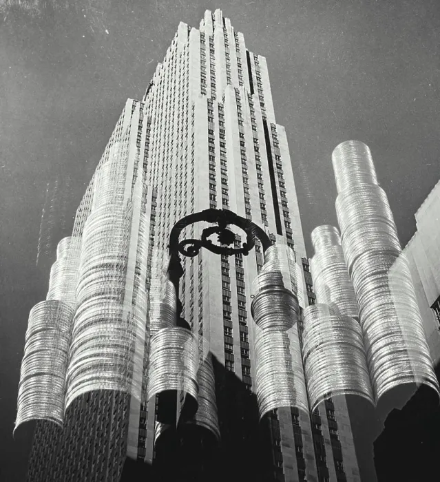 Framed Print : Vintage photograph. Photo illustration showing stacks of coins along with photo of Rockefeller Center in New York City Framed Print : Vintage photograph. Photo illustration showing stacks of coins along with photo of Rockefeller Center in New York City