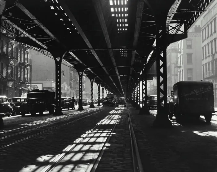 Framed Print : Vintage Photograph. View under 3rd Avenue elevated at 47th St showing cars under bridge