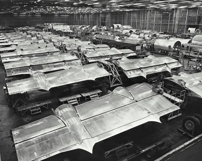 Framed Print : Vintage photograph. Wing line at the Boeing Aircraft Company where C-97 Stratofighters are in production Framed Print : Vintage photograph. Wing line at the Boeing Aircraft Company where C-97 Stratofighters are in production