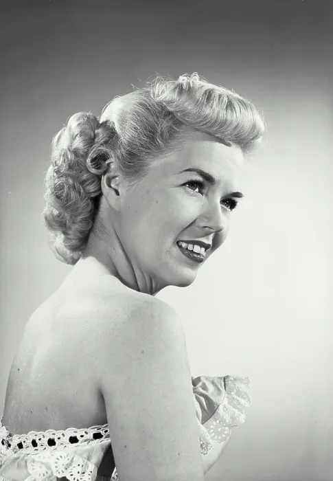Framed Print : Vintage photograph. woman in strapless dress smiling off camera Framed Print : Vintage photograph. woman in strapless dress smiling off camera