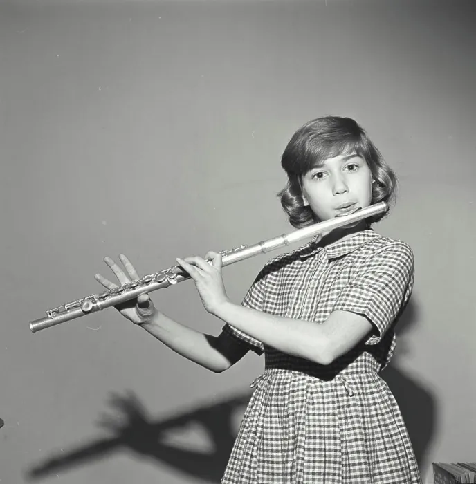 Framed Print : Vintage Photograph. Young Girl Playing the Flute