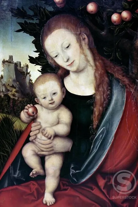 Framed Print : Virgin and Child under an Apple Tree by Lucas Cranach, the Elder, (1472-1553)