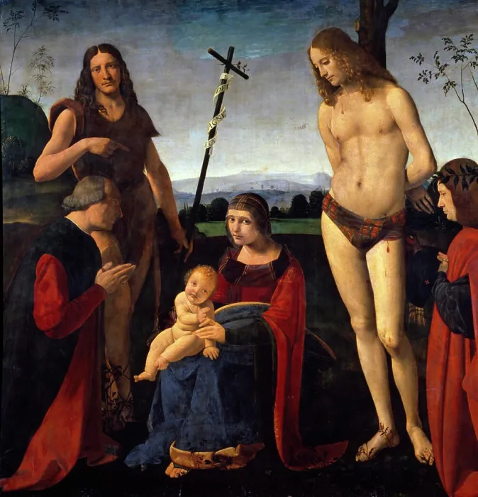 Framed Print : The Virgin and Child with Saints John The Baptist and Sebastian Between Two Donors by Giovanni Antonio Boltraffio Framed Print : The Virgin and Child with Saints John The Baptist and Sebastian Between Two Donors by Giovanni Antonio Boltraffio