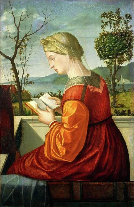 Framed Print : Vittore Carpaccio (Italian, c. 1465-1525-1526), The Virgin Reading, c. 1505, oil on panel transferred to canvas Framed Print : Vittore Carpaccio (Italian, c. 1465-1525-1526), The Virgin Reading, c. 1505, oil on panel transferred to canvas