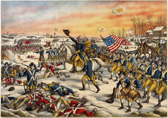 Framed Print : Washington's Charge at the Battle of Princeton, January 3, 1777 - Revolutionary War American History Artist Unknown