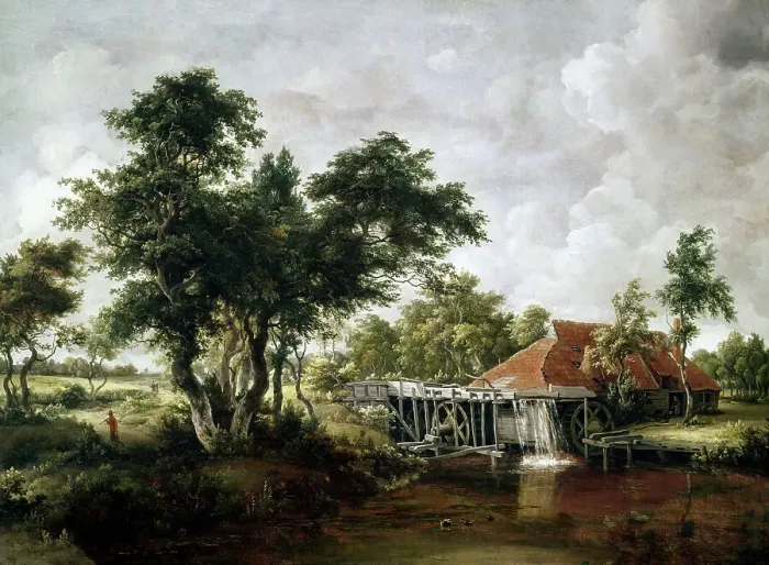 Framed Print : The Watermill With The Great Red Roof Meindert Hobbema (1638-1709 Dutch) Framed Print : The Watermill With The Great Red Roof Meindert Hobbema (1638-1709 Dutch)