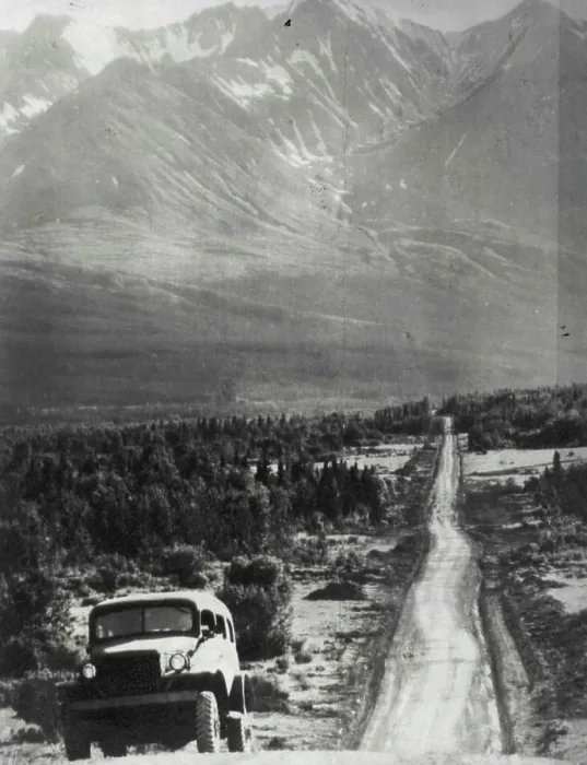 Framed Print : This Way To Alaska -- Here's a scene on the route of the 'Alcan' highway running form the U