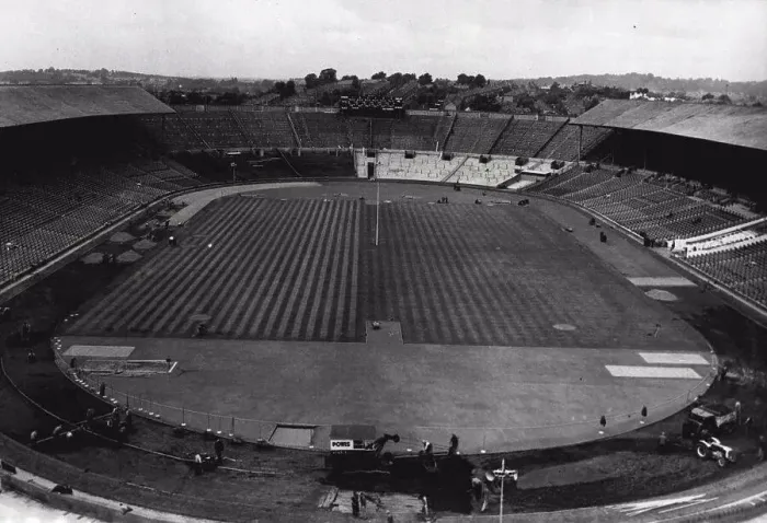 Framed Print : Wembley Stadium Prepares For The Olympics - A general view of the stadium showing the greyhound track ***** prepared