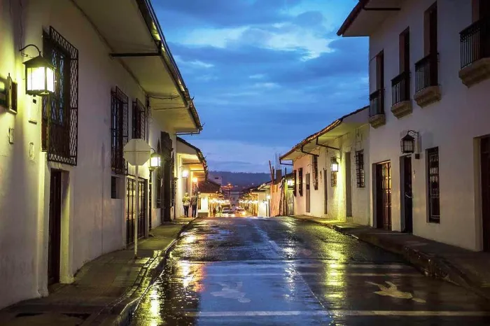 Framed Print : wet and empty street in Popayan, Colombia Framed Print : wet and empty street in Popayan, Colombia