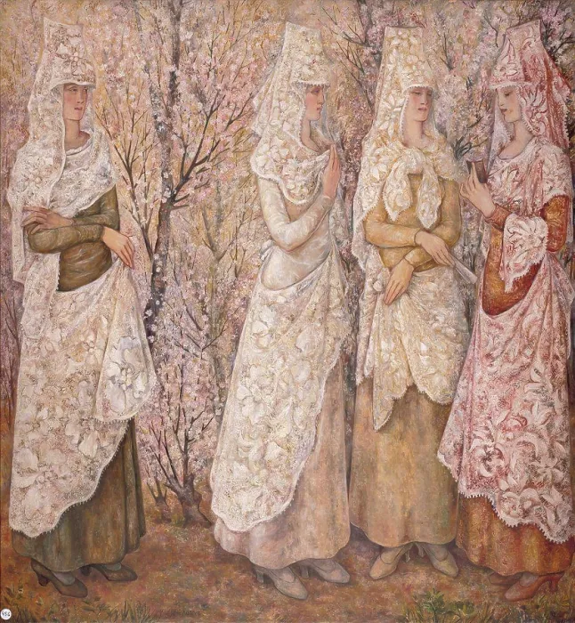Framed Print : White Spanish Women, Goncharova, Natalia Sergeevna (1881-1962)