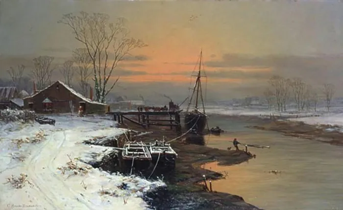 Framed Print : A Winter Evening Near Newport, Monmouthshire, Charles Brooke Branwhite, (1851-1929 / British) Framed Print : A Winter Evening Near Newport, Monmouthshire, Charles Brooke Branwhite, (1851-1929 / British)