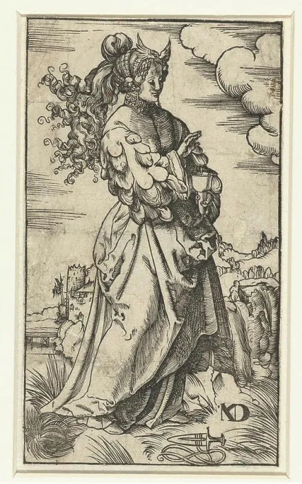 Framed Print : Wise virgin with burning oil lamp in landscape; Five ways and five foolish virgins Framed Print : Wise virgin with burning oil lamp in landscape; Five ways and five foolish virgins