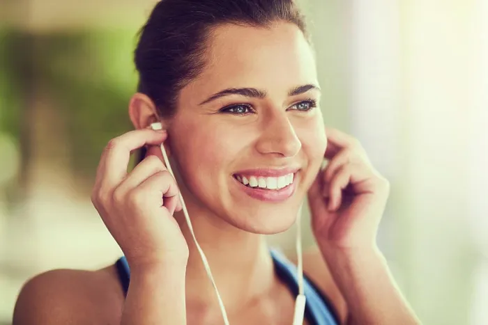Framed Print : Woman, headphones and hands for fitness in outdoor with music Framed Print : Woman, headphones and hands for fitness in outdoor with music