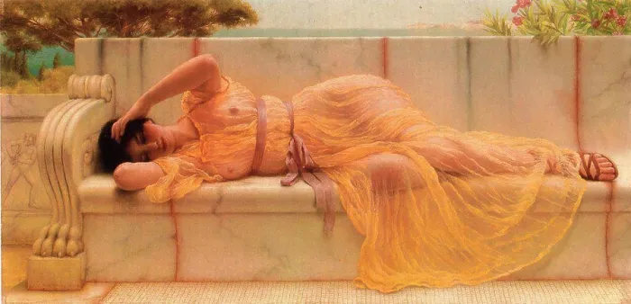 Framed Print : Woman laying on marble bench by Sir Lawrence Alma-Tadema, Oil on canvas, 1901, 1836-1912, Private Collection, 61x30, 5 Framed Print : Woman laying on marble bench by Sir Lawrence Alma-Tadema, Oil on canvas, 1901, 1836-1912, Private Collection, 61x30, 5