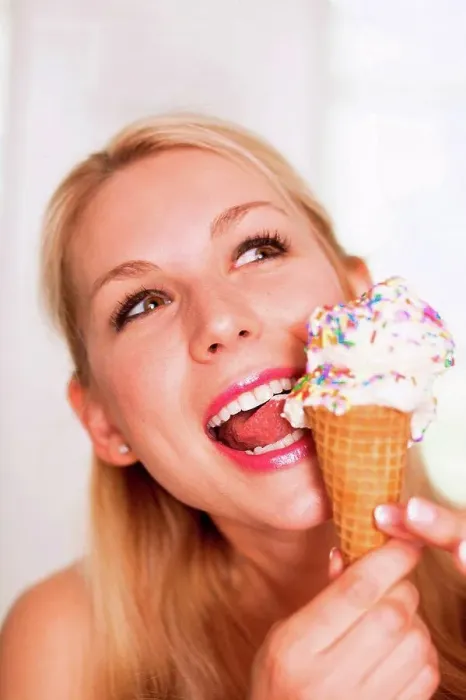 Framed Print : Woman licking ice cream Framed Print : Woman licking ice cream