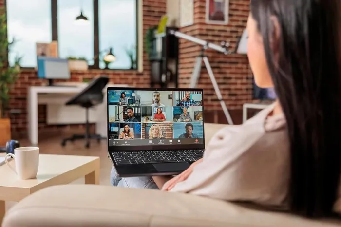 Framed Print : Woman on online video call communication