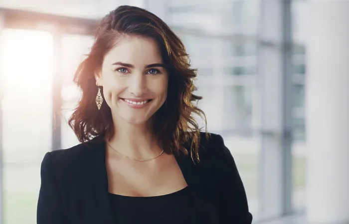 Framed Print : Woman, portrait and smile in office for career with finance