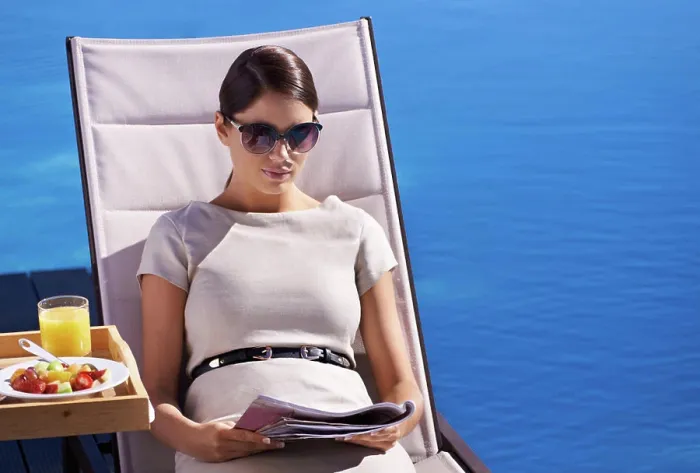 Framed Print : Woman, reading and magazine on sunbed outdoor with sunglasses for relax Framed Print : Woman, reading and magazine on sunbed outdoor with sunglasses for relax