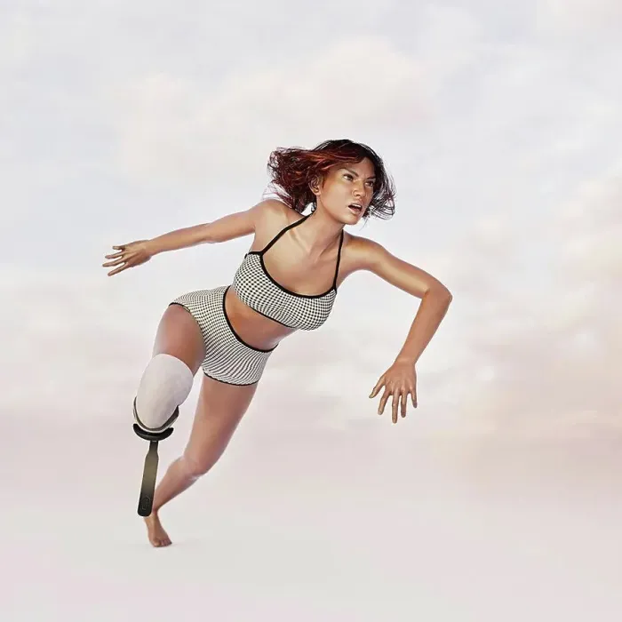 Framed Print : Woman running with artificial leg