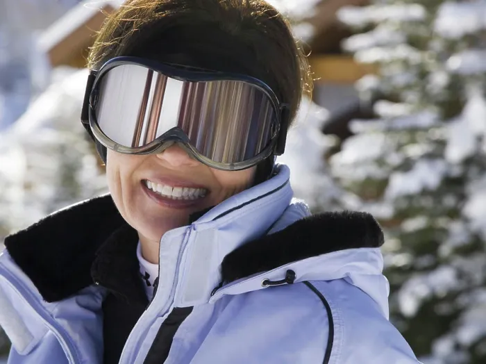Framed Print : Woman with ski goggles outdoors in winter Framed Print : Woman with ski goggles outdoors in winter