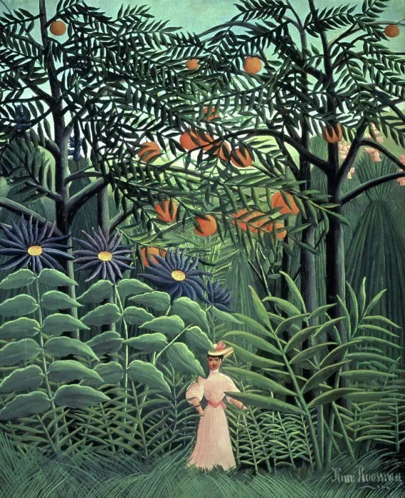 Framed Print : Woman Walking in an Exotic Forest Femme se Promenante Dans une Foret Exotique 1905