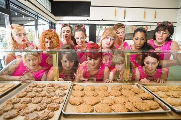 Framed Print : Women Wearing Devil Horns at a Bakery, Oakland, Alameda County, California, USA