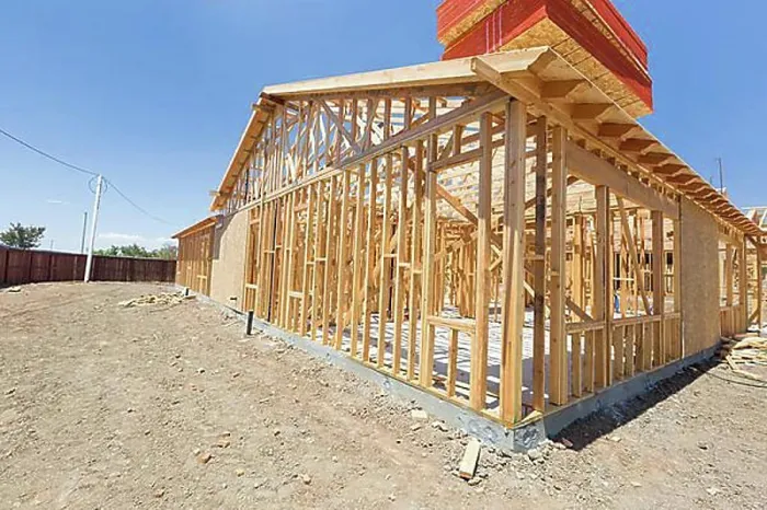 Framed Print : Wood home framing abstract at construction site Framed Print : Wood home framing abstract at construction site