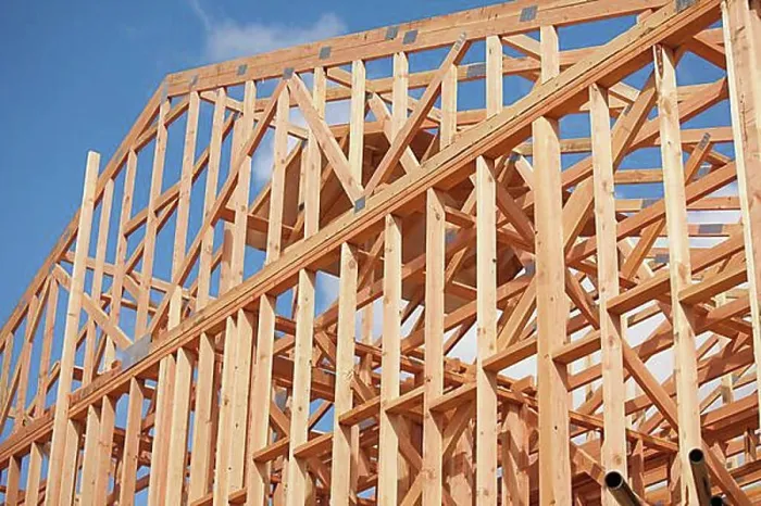 Framed Print : Wood home framing abstract at construction site Framed Print : Wood home framing abstract at construction site