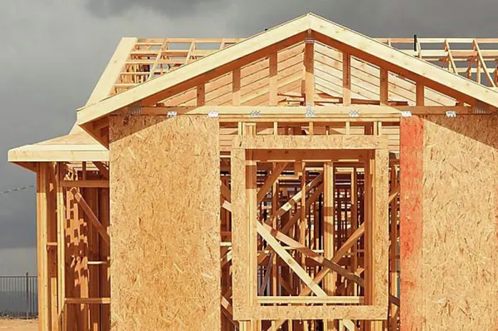 Framed Print : Wood home framing abstract at construction site Framed Print : Wood home framing abstract at construction site