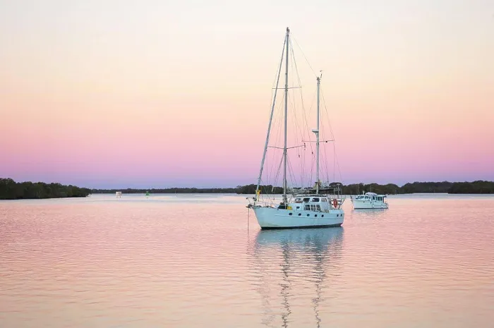 Framed Print : Yacht in calm water at sunset in front of Kangaroo Island Framed Print : Yacht in calm water at sunset in front of Kangaroo Island