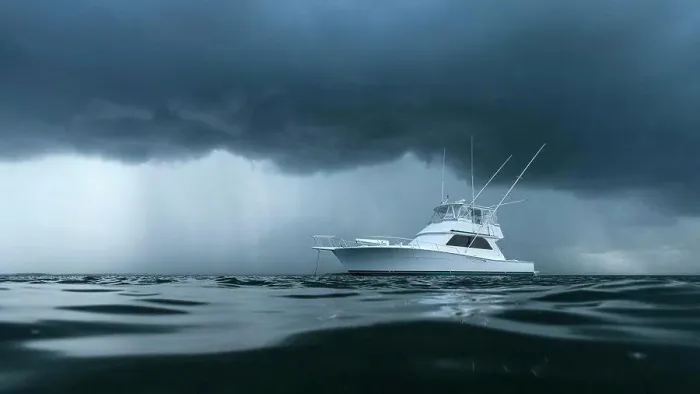 Framed Print : Yacht on ominous stormy ocean Framed Print : Yacht on ominous stormy ocean