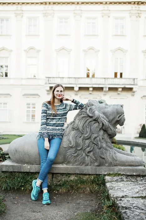 Framed Print : young female tourist walks the streets of Salzburg in Austria