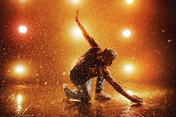 Framed Print : Young man break dancing in club with lights and water. Tattoo on body.. Young man dancing Framed Print : Young man break dancing in club with lights and water. Tattoo on body.. Young man dancing