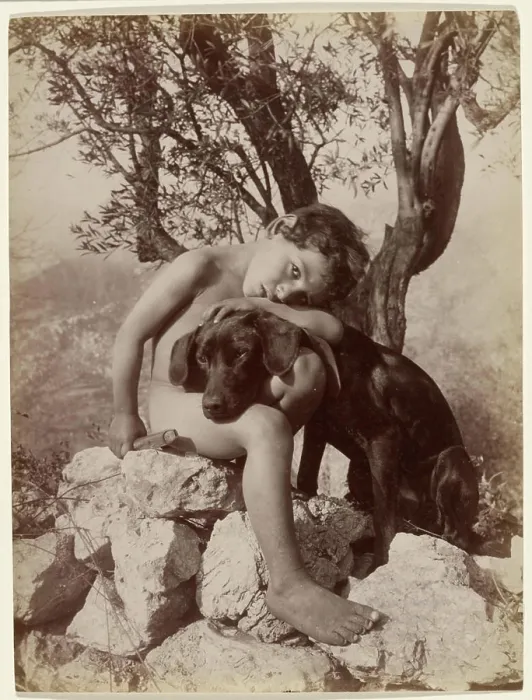 Framed Print : Young nude boy and dog. Baron Wilhelm von Gloeden (German, 1856 - 1931) Framed Print : Young nude boy and dog. Baron Wilhelm von Gloeden (German, 1856 - 1931)