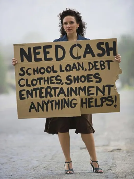 Framed Print : Young woman holding a help-needed sign
