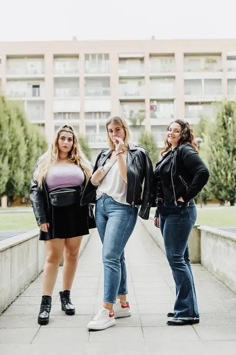 Framed Print : Three young women outside their apartment block Framed Print : Three young women outside their apartment block