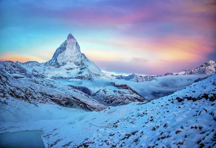 Framed Print : Zermatt, Matterhorn on a snowy morning at sunrise Framed Print : Zermatt, Matterhorn on a snowy morning at sunrise