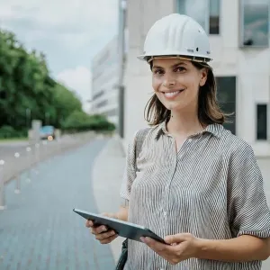 Architect holding tablet PC at construction site Architect holding tablet PC at construction site